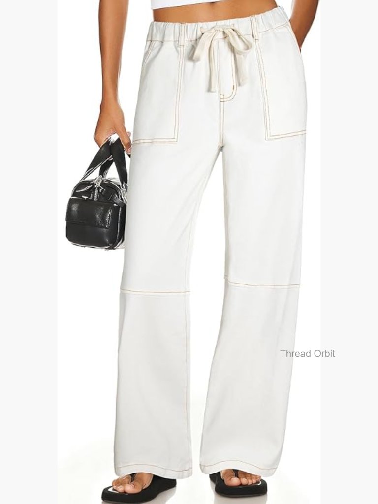 High Waisted Wide Leg Jeans Stretchy Drawstring Pull On Baggy Denim Pants